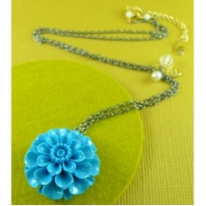 Denim Crysanthemum Necklace